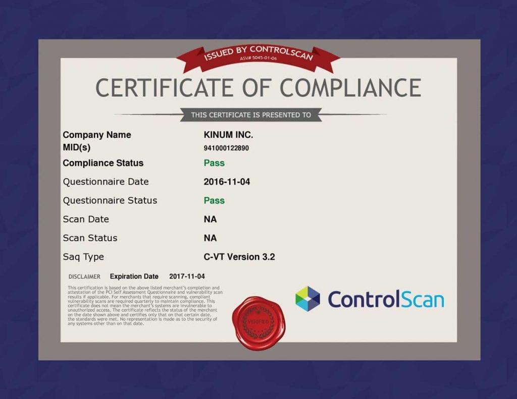 pci compliance certificate