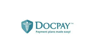 Logo for DOCPAY featuring a blue medical symbol inside a shield, with the text DOCPAY Payment plans made easy! written next to it.